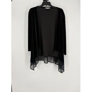Notations Cardigan Womens 3X Black Velvet Chiffon Hem Open Front Mixed Media
